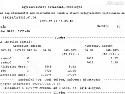 Csongrád - Csanád vármegye Zákányszék szántó, rét eladó