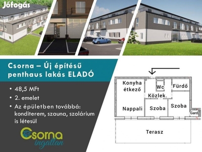 Csorna - 64 m2-es, tetőteraszos lakás eladó