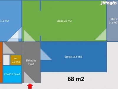 Panellakás 68 m2 3 szoba hall