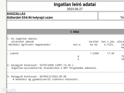 1,034 ha Szántó eladó - Bácsalmás, Bács-Kiskun - Termőföld