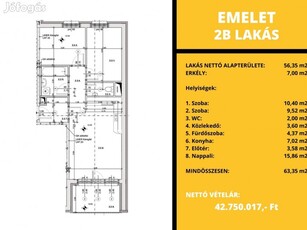 Eladó egy 56 nm-es, erkélyes téglalakás Kapuvár településen