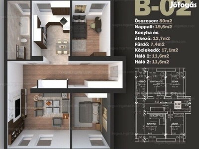 Eladó 80 m2 tégla lakás, Tiszaújváros