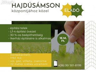 Hajdúsámsonban, közművesített, 1192 m2-es építési telek eladó