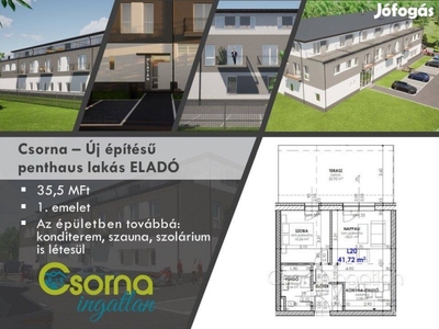 Csorna - 41,72 m2-es tetőteraszos lakás eladó